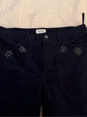 Zadig & Voltaire Pista Velvet Navy Corduroy Studded Pants Women FR 42 NWT